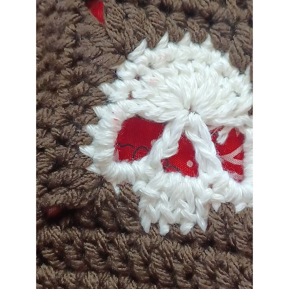 Crocheted SKULL Purse Brown & White Handmade SKULLS CHARMS RED BANDANA LINING - Picture 7 of 11